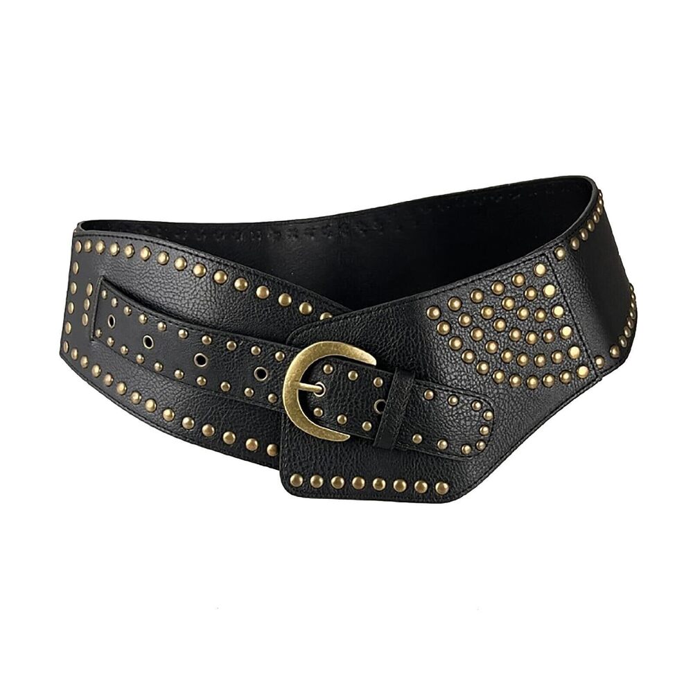 4745 Studded Belt Vintage Wide Elastic Chunky Waistband Boho Disc Leather